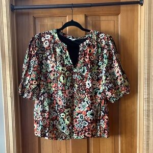 Vibrant Floral Women's Blouse with Puff Sleeves